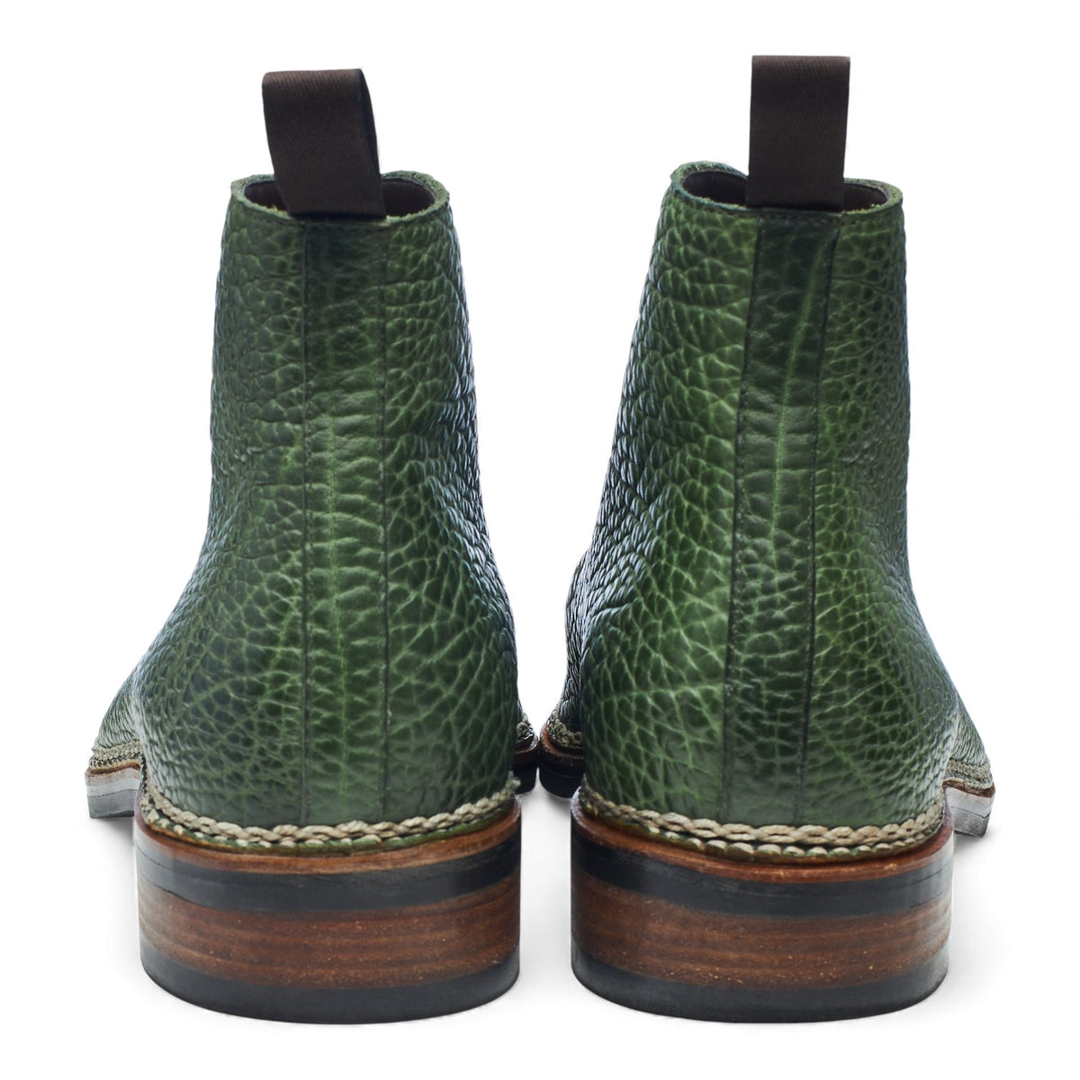 '231 Macro' Green Shrunken Bull Leather Wholecut Boots UK 10.5