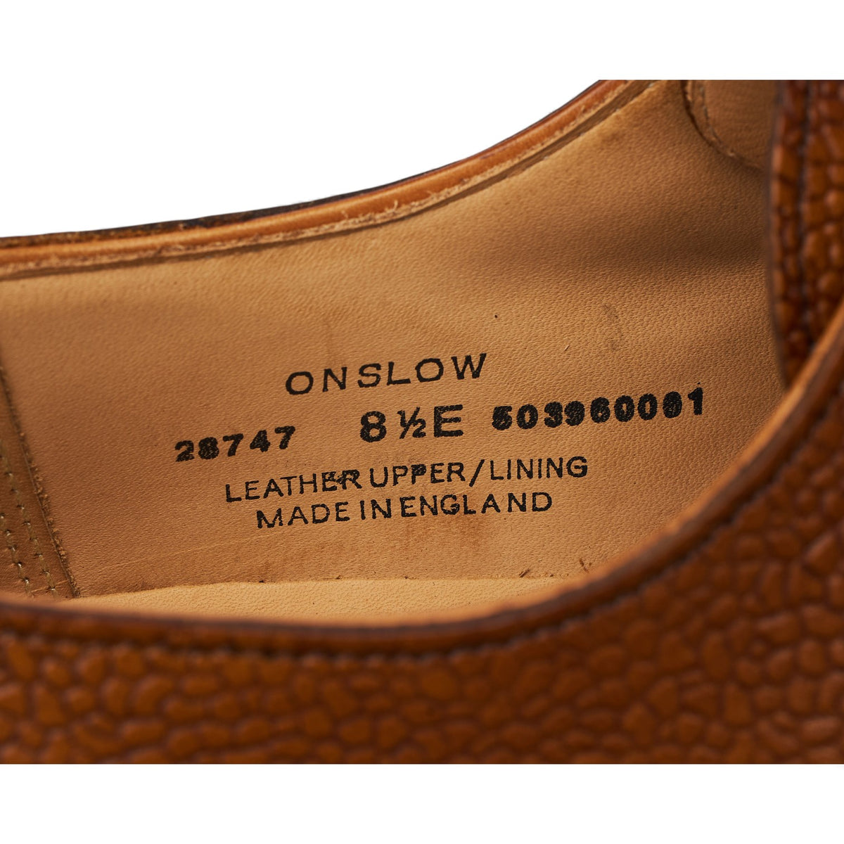 'Onslow' Tan Brown Grain Leather Apron Derby UK 8.5 E