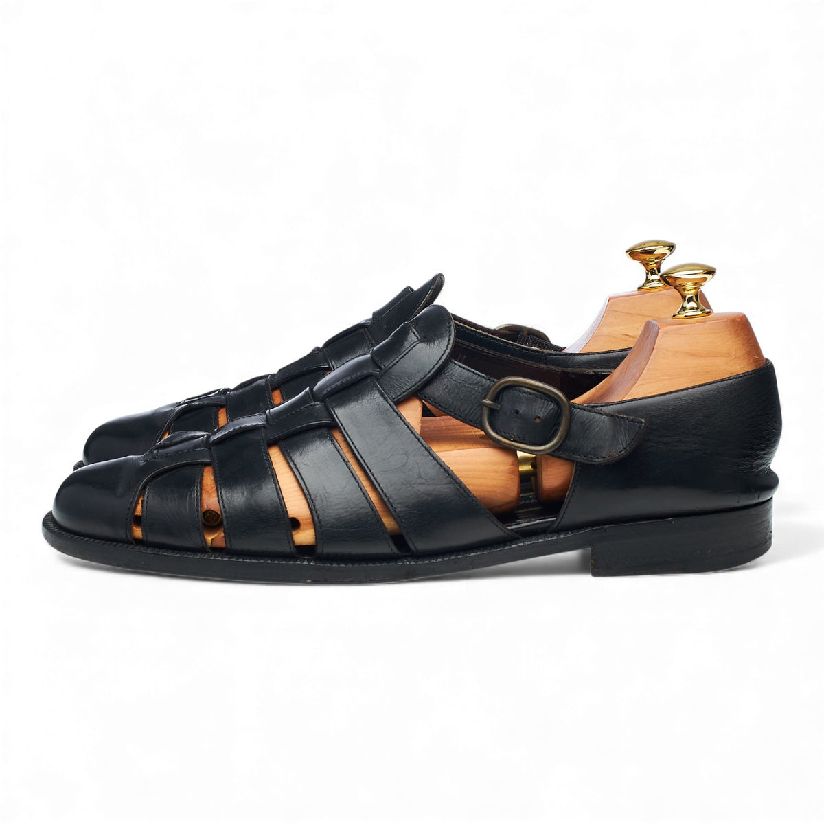 Black Leather Fisherman Sandals UK 10