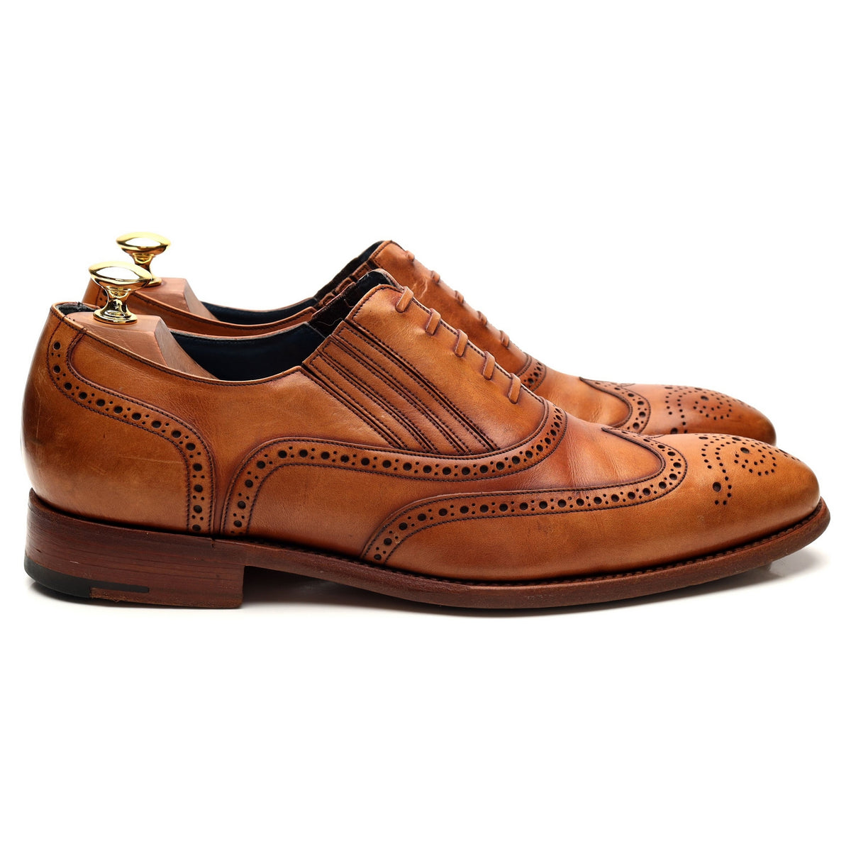 &#39;Timothy&#39; Tan Brown Leather Lazyman Slip On Brogue UK 9 F