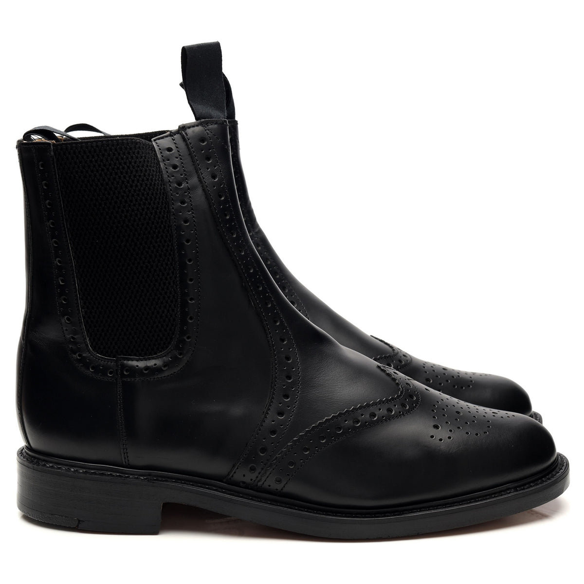 Black Leather Brogue Chelsea Boot UK 9