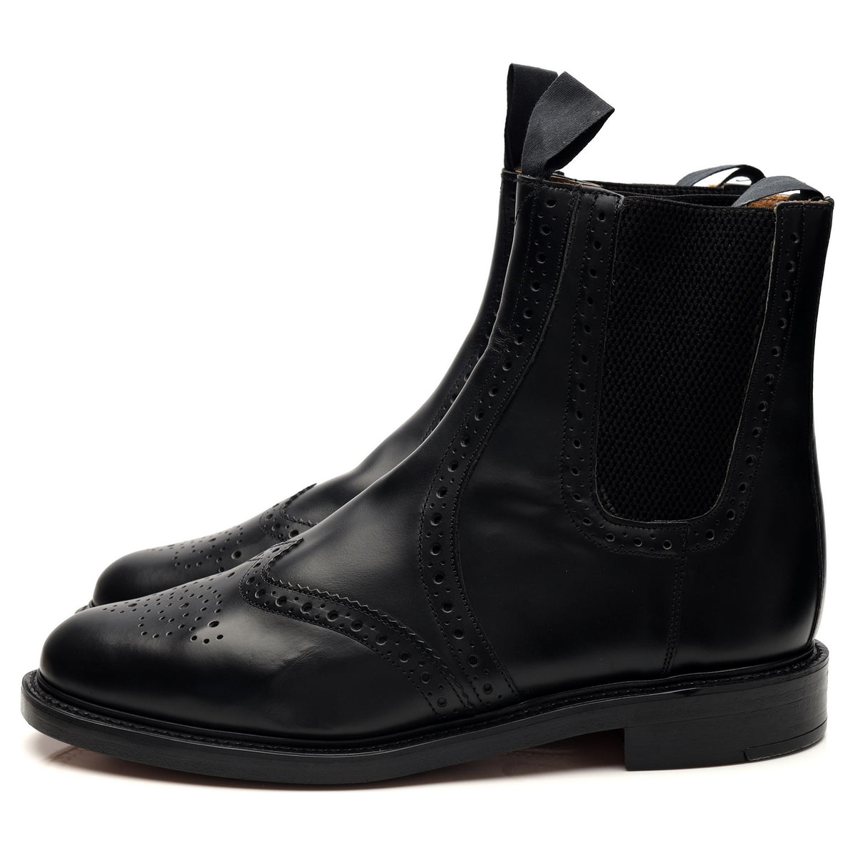 Black Leather Brogue Chelsea Boot UK 9