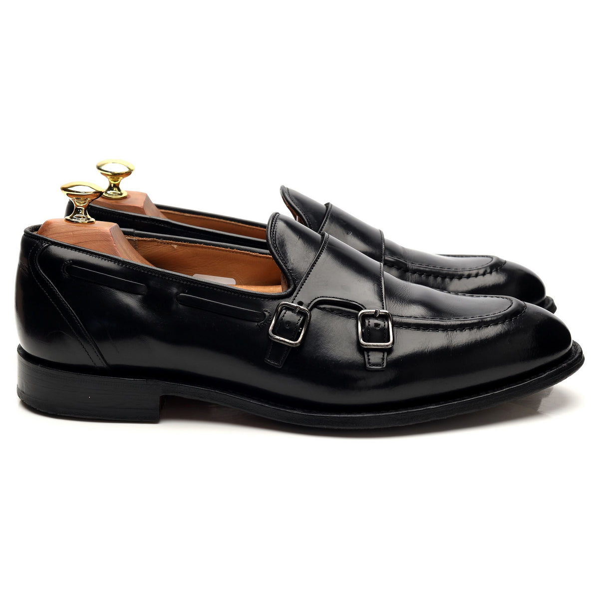 &#39;Clatford&#39; Black Leather Double Monk Loafer UK 9 G