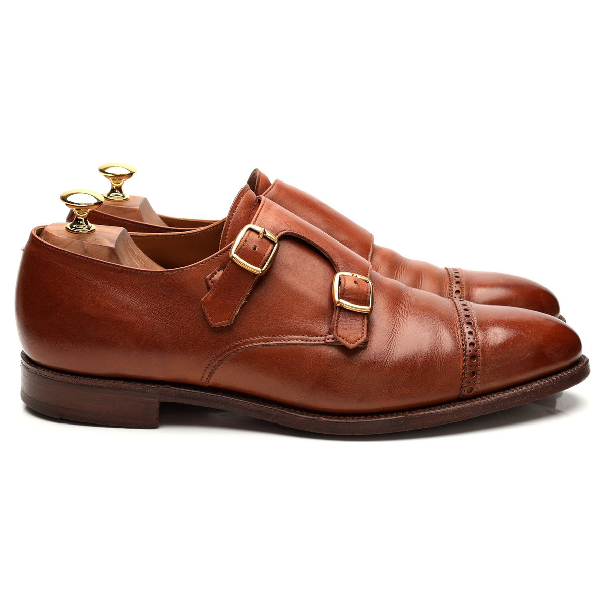 Tan Brown Leather Double Monk Strap UK 10.5 E