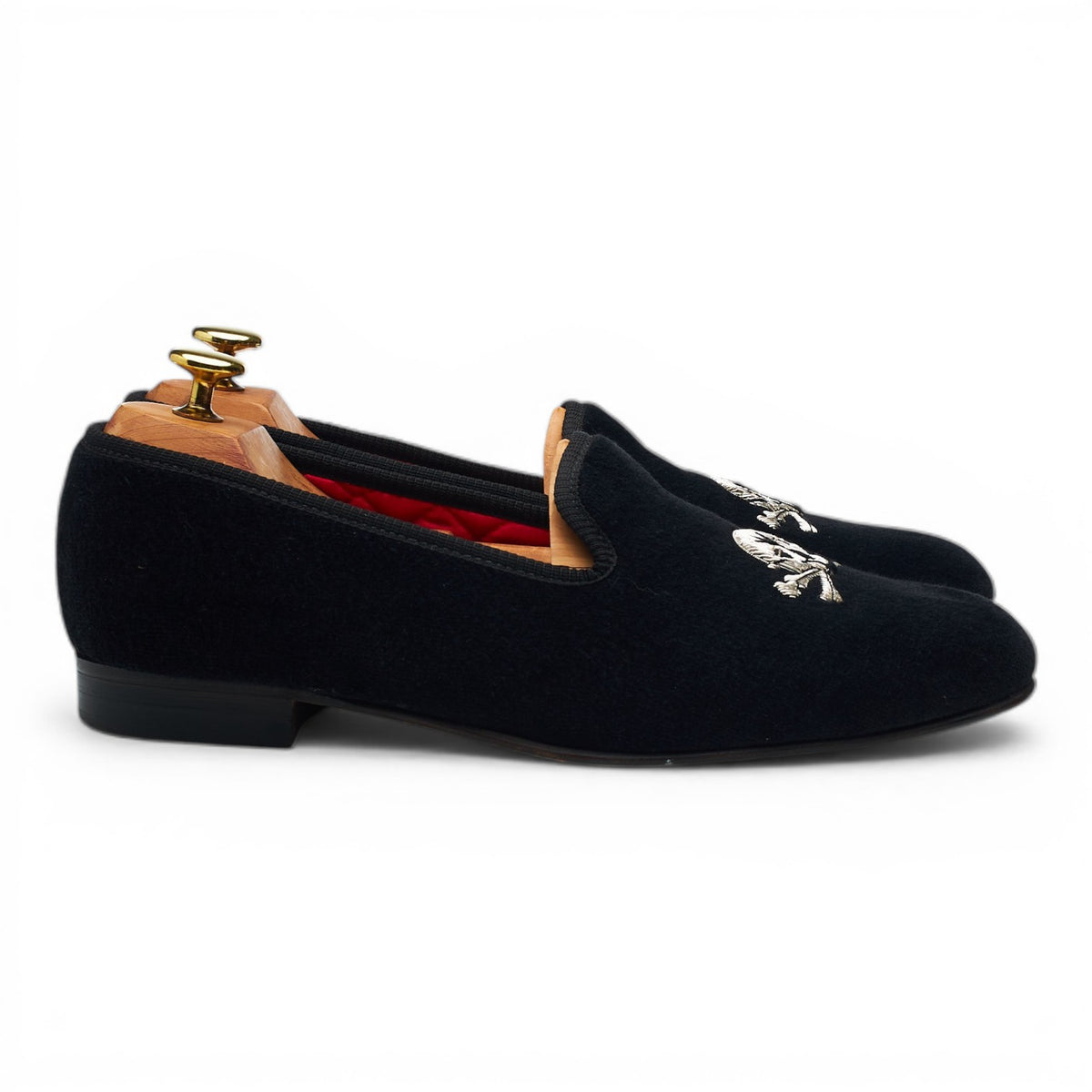 'Skull & Bones' Black Velvet Slippers UK 8.5