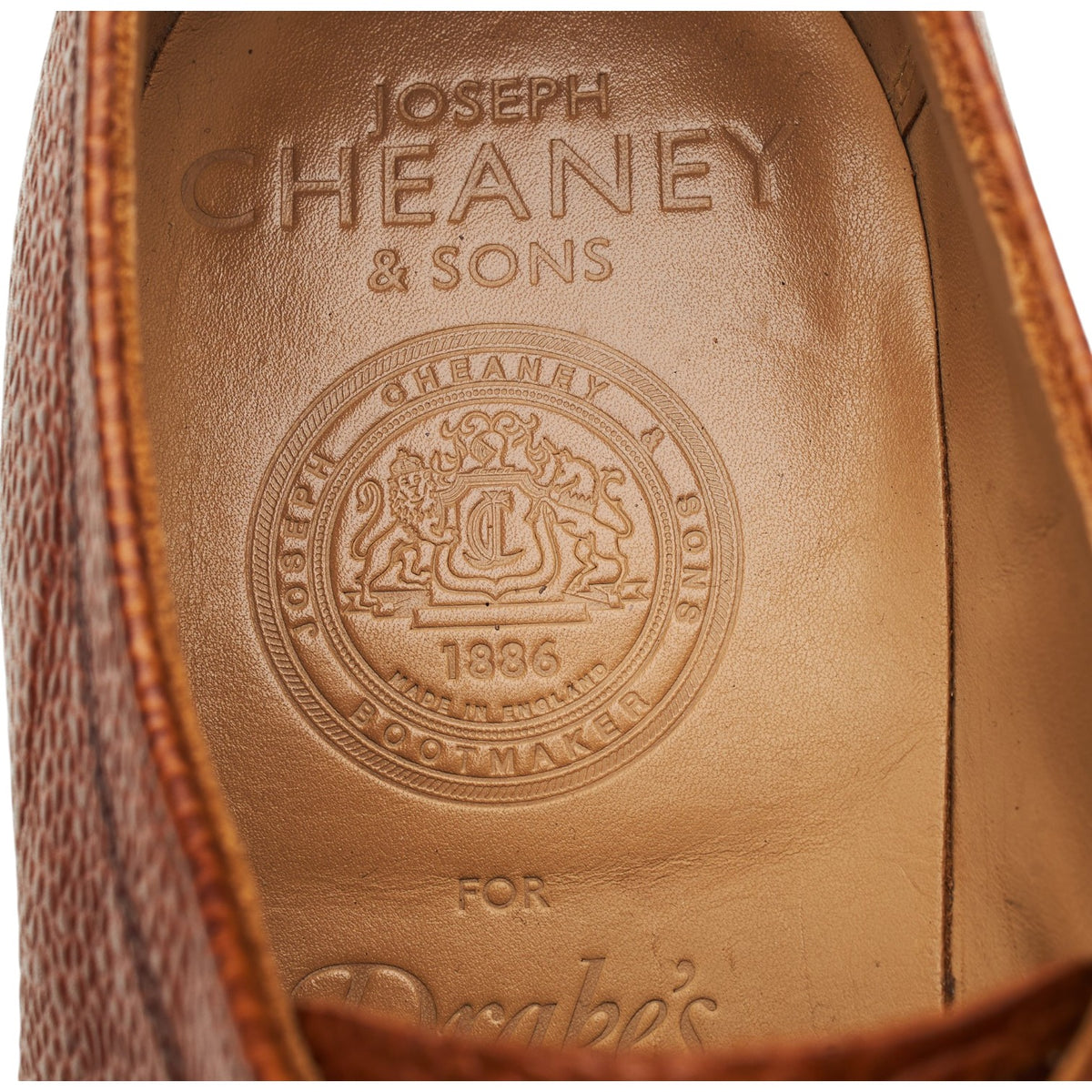 Drake's 'Newton' Tan Brown Grain Leather Split Toe Derby UK 7.5 F