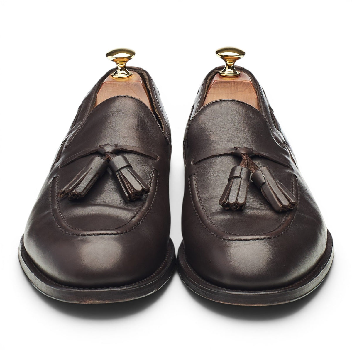 Dark Brown Leather Tassel Loafers UK 9