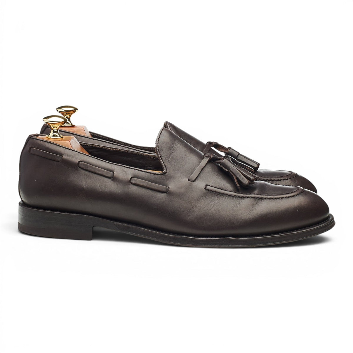 Dark Brown Leather Tassel Loafers UK 9