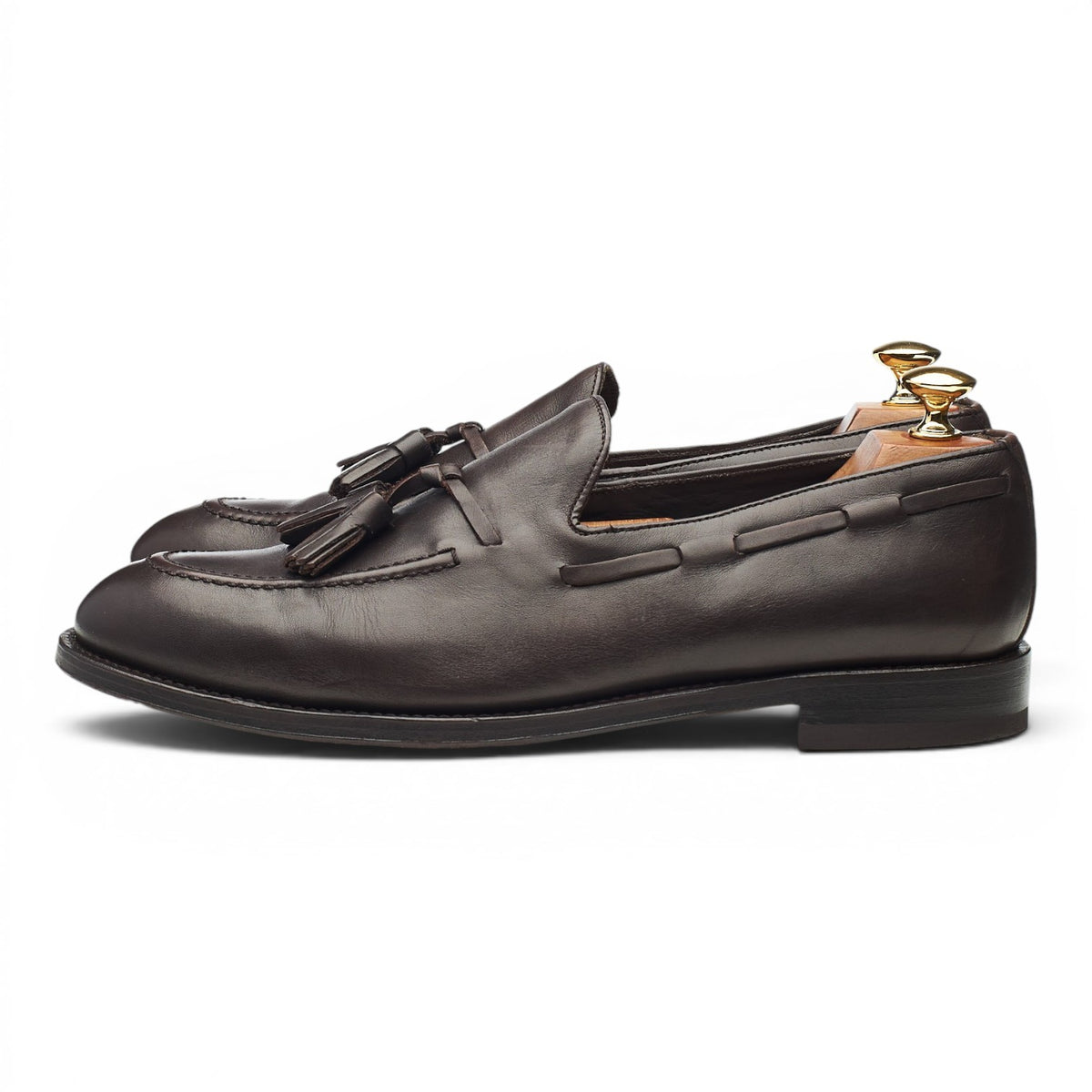 Dark Brown Leather Tassel Loafers UK 9
