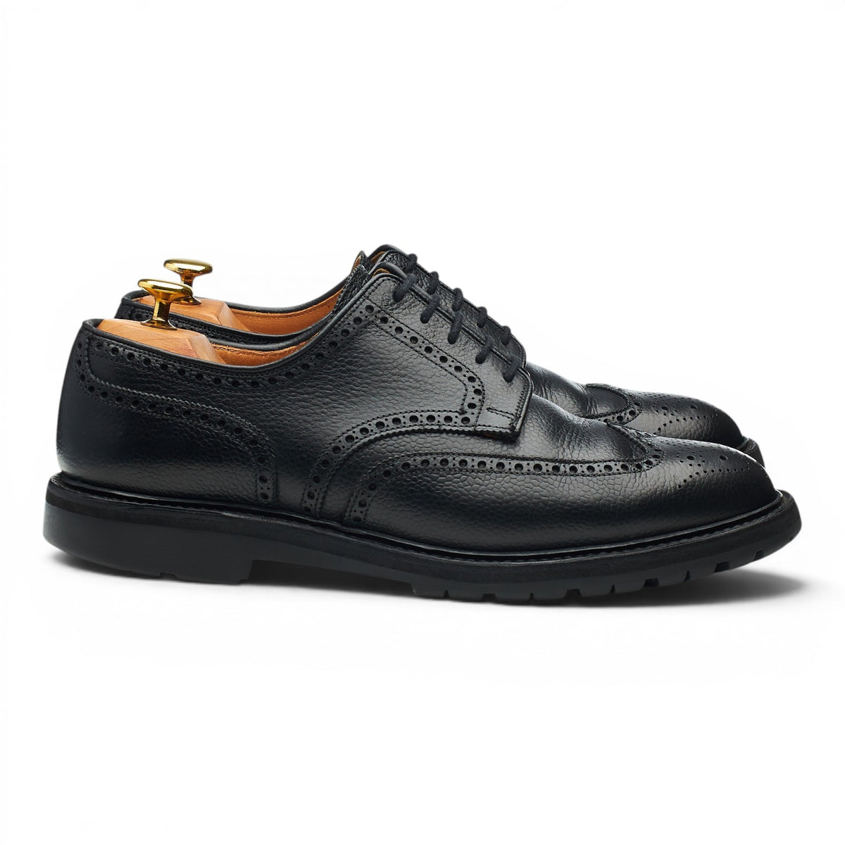 'Pembroke' Black Grain Leather Derby Brogues UK 8 E