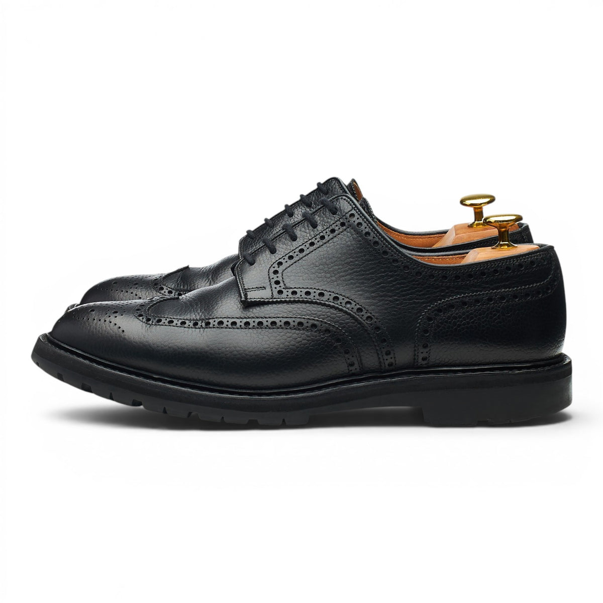 'Pembroke' Black Grain Leather Derby Brogues UK 8 E