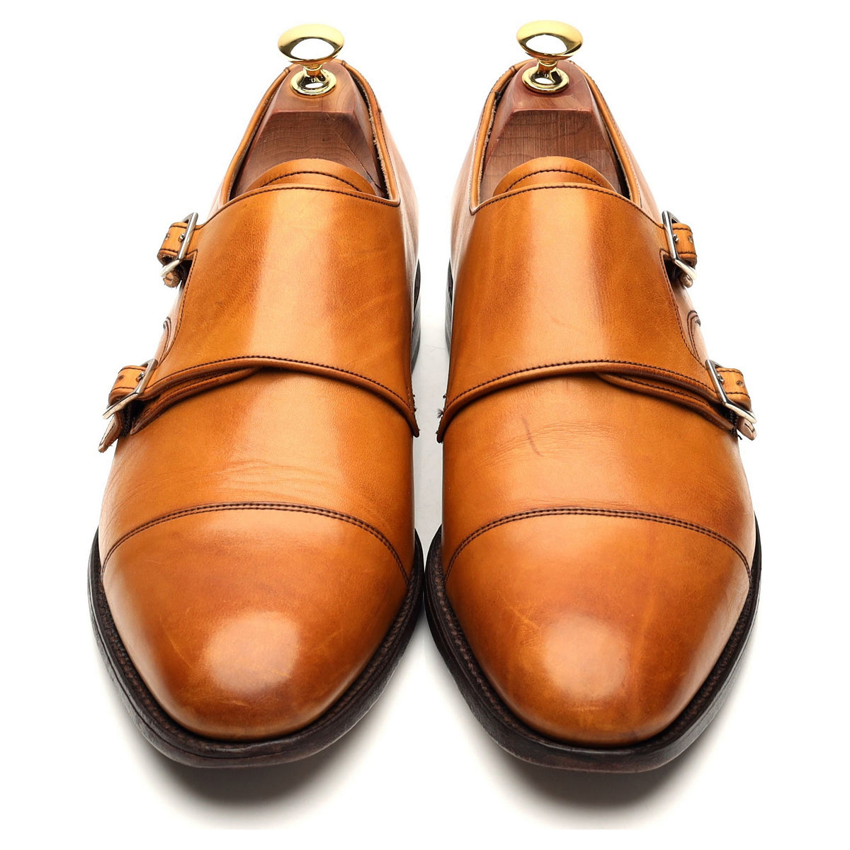 &#39;Tunstall&#39; Tan Brown Leather Double Monk Strap UK 9 F