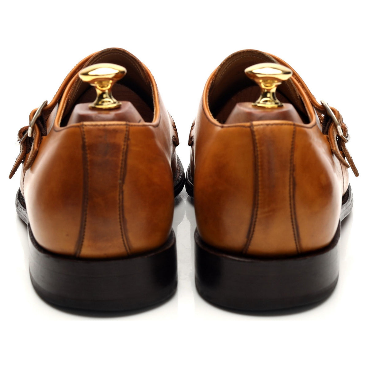 &#39;Tunstall&#39; Tan Brown Leather Double Monk Strap UK 9 F
