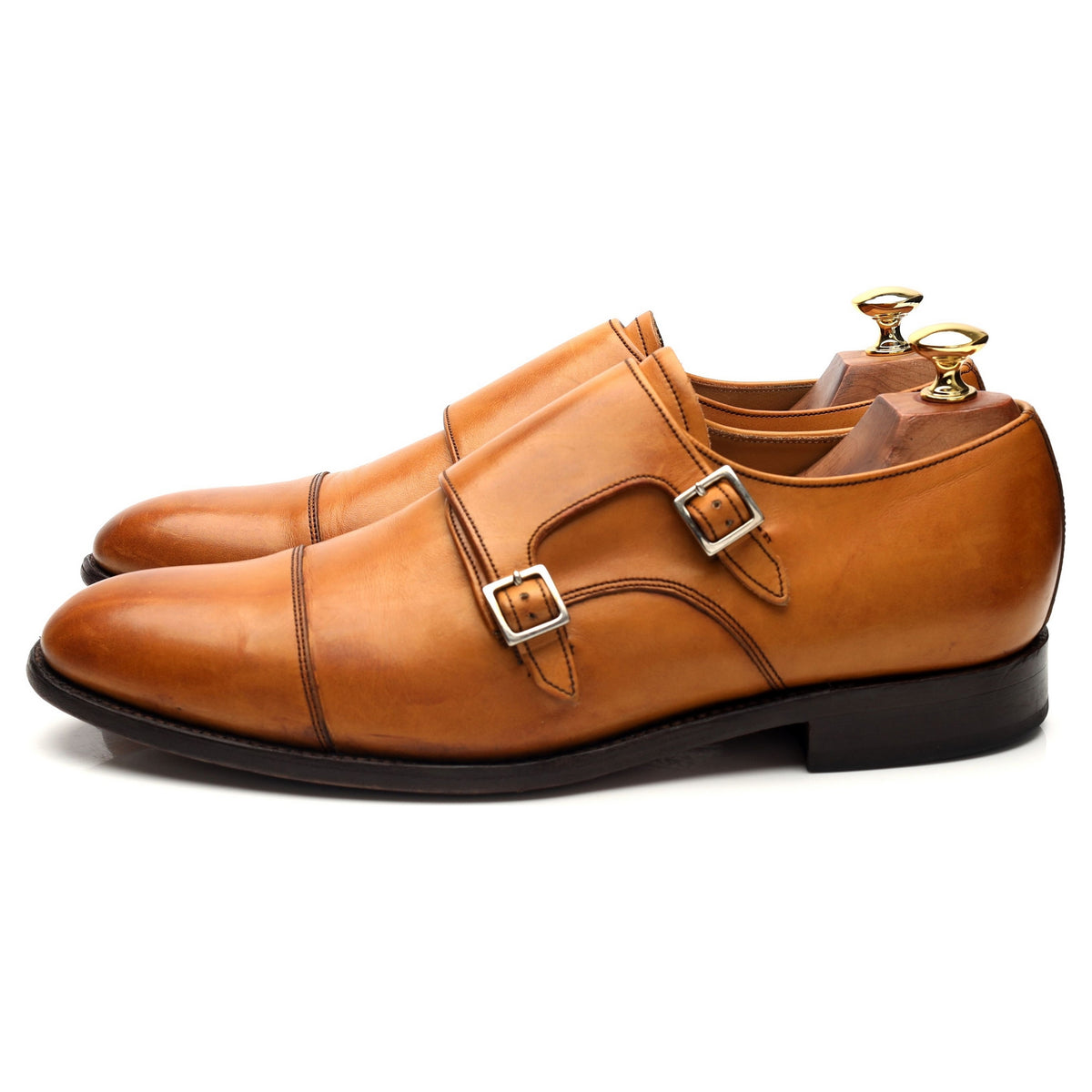 &#39;Tunstall&#39; Tan Brown Leather Double Monk Strap UK 9 F