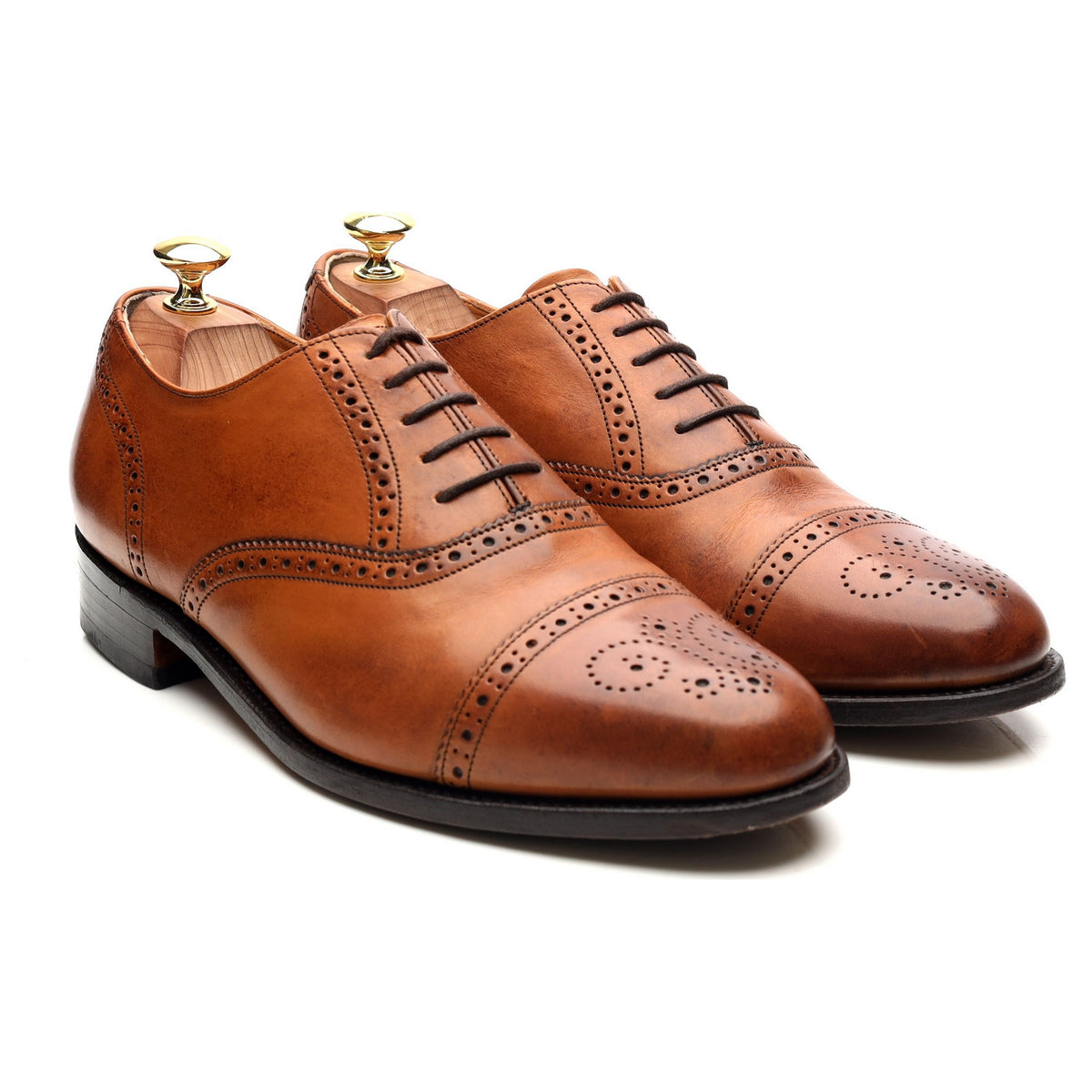 &#39;Wallace&#39; Tan Brown Leather Oxford Semi Brogues UK 8 G