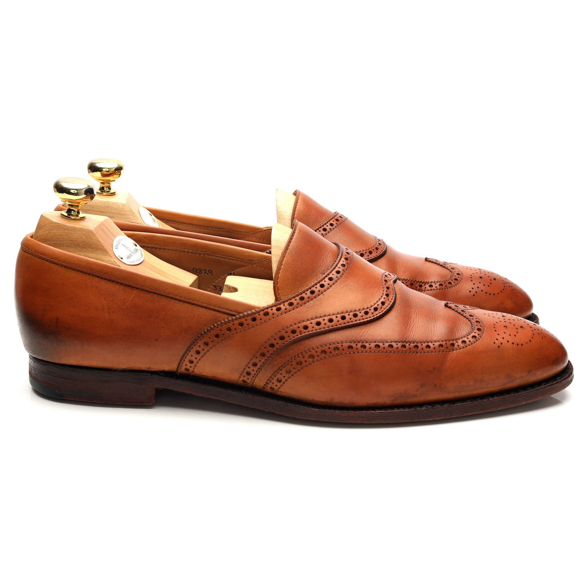 New & Lingwood Tan Brown Leather Slip On Loafers UK 9.5 EX