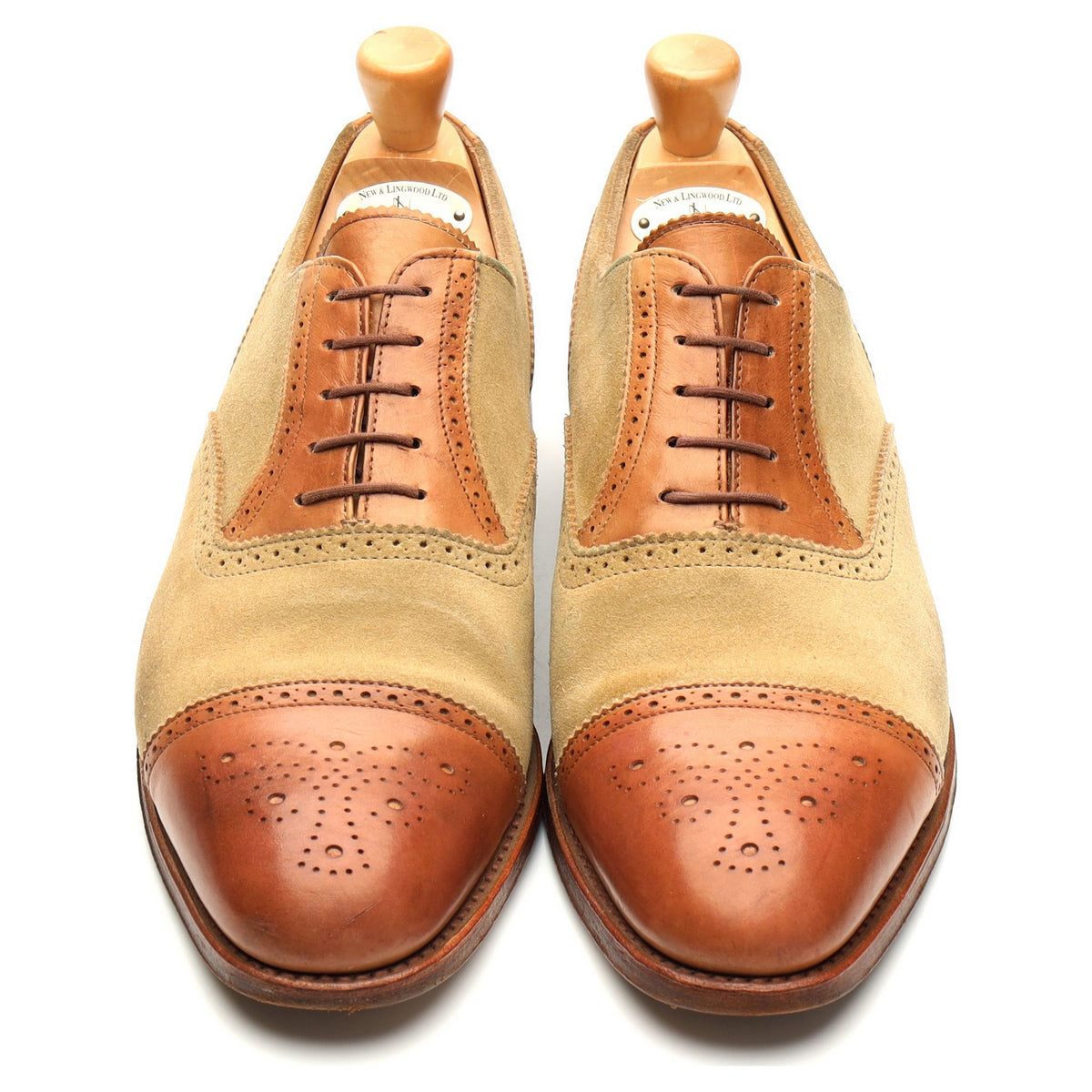 New & Lingwood Tan Brown Leather / Suede Spectator Oxford UK 9.5 E