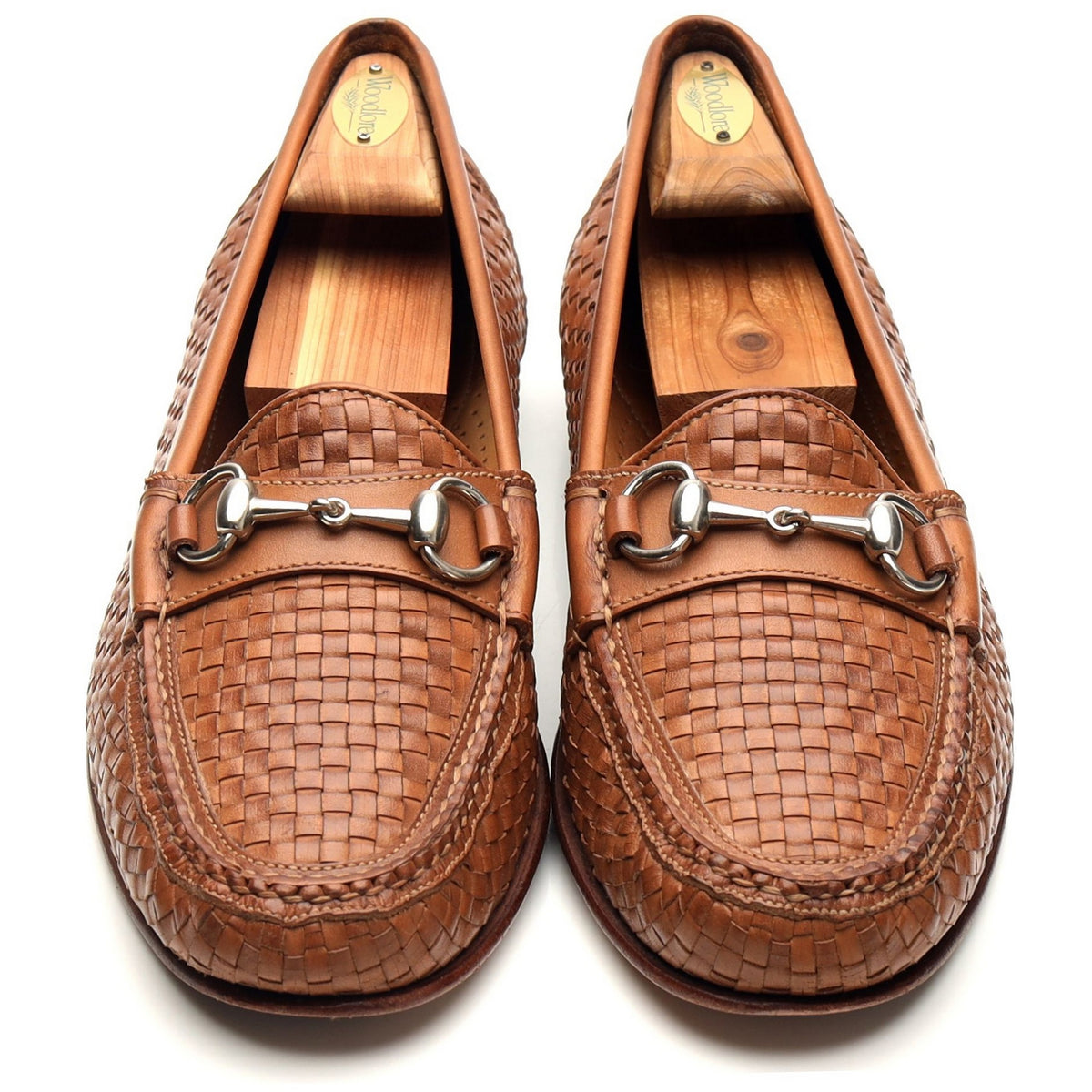 'Saxon' Tan Brown Braided Leather Horsebit Loafers UK 9.5 US 10.5