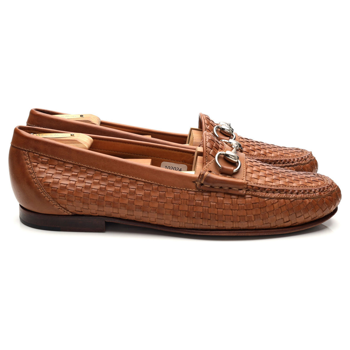 'Saxon' Tan Brown Braided Leather Horsebit Loafers UK 9.5 US 10.5