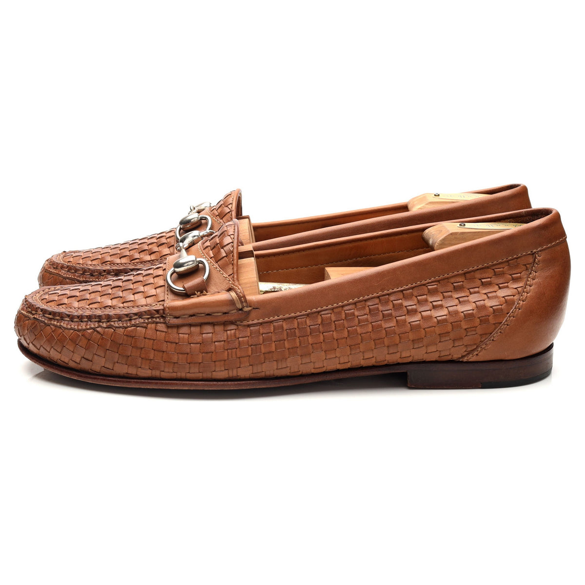'Saxon' Tan Brown Braided Leather Horsebit Loafers UK 9.5 US 10.5