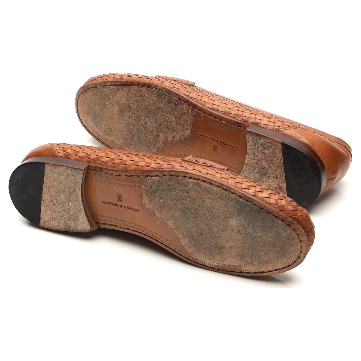 'Saxon' Tan Brown Braided Leather Horsebit Loafers UK 9.5 US 10.5