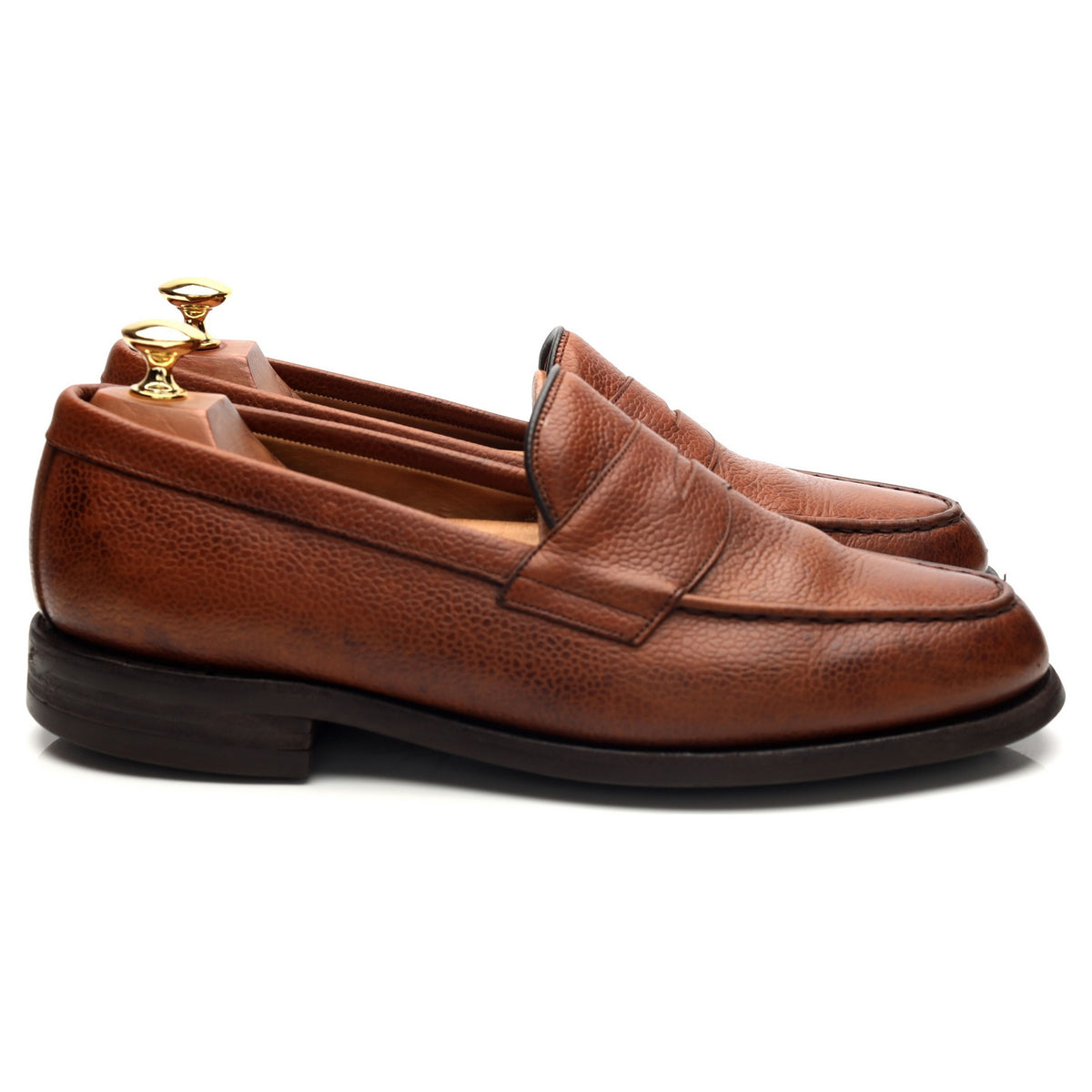 'Howard' Tan Brown Grain Leather Loafers UK 8.5 F