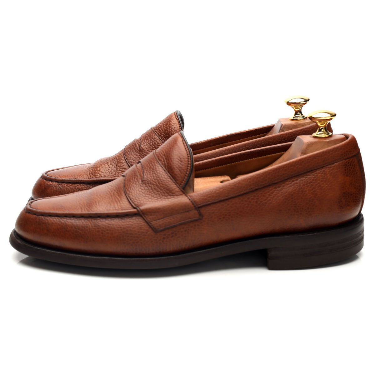 'Howard' Tan Brown Grain Leather Loafers UK 8.5 F
