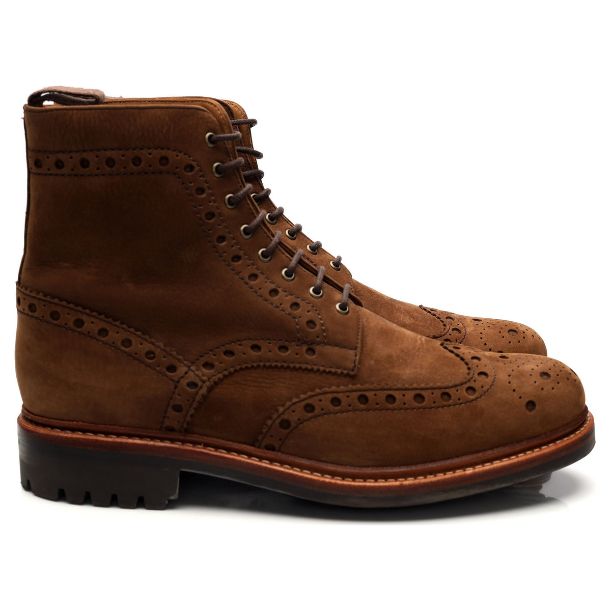 &#39;Fred&#39; Brown Nubuck Leather Brogue Boots UK 9 G