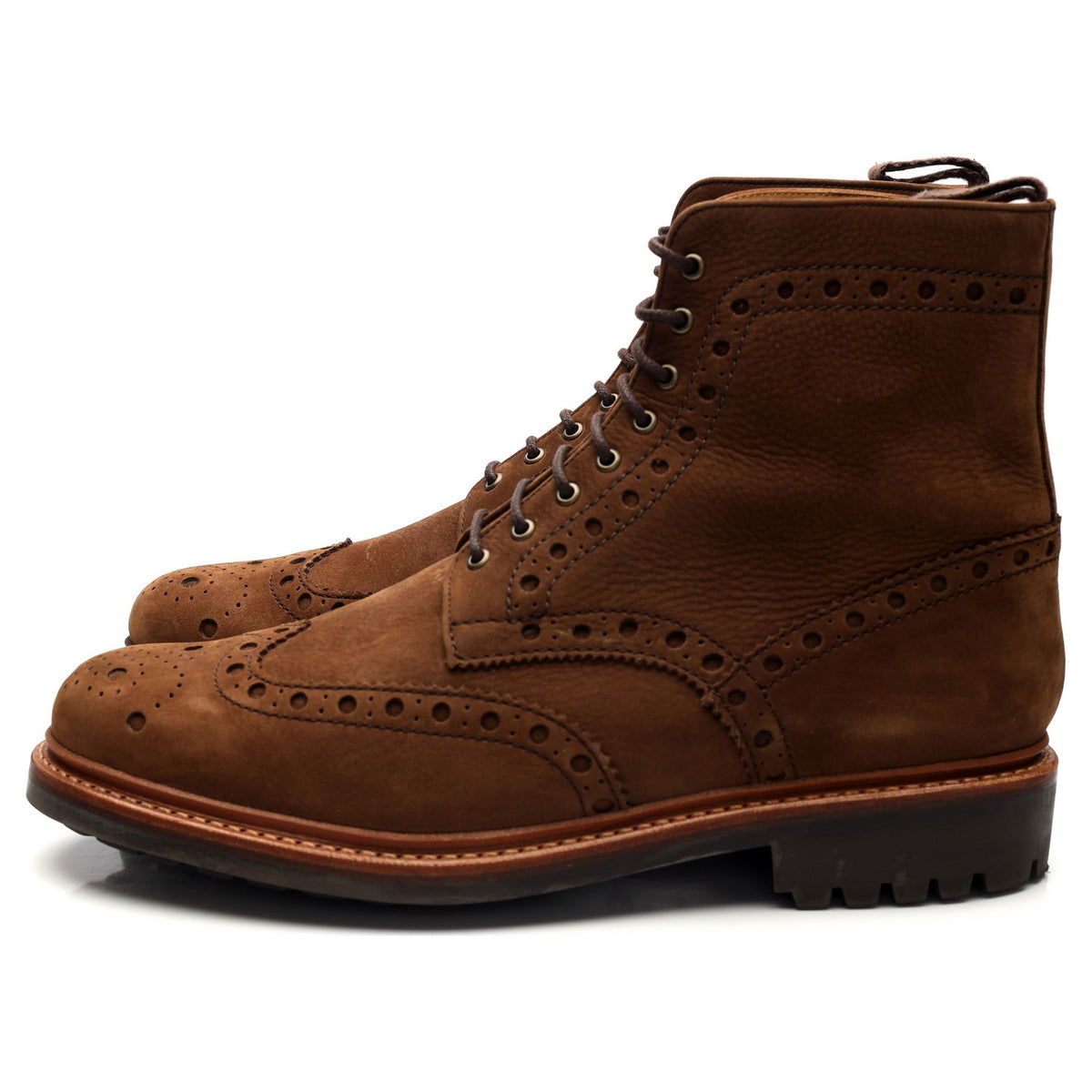 &#39;Fred&#39; Brown Nubuck Leather Brogue Boots UK 9 G