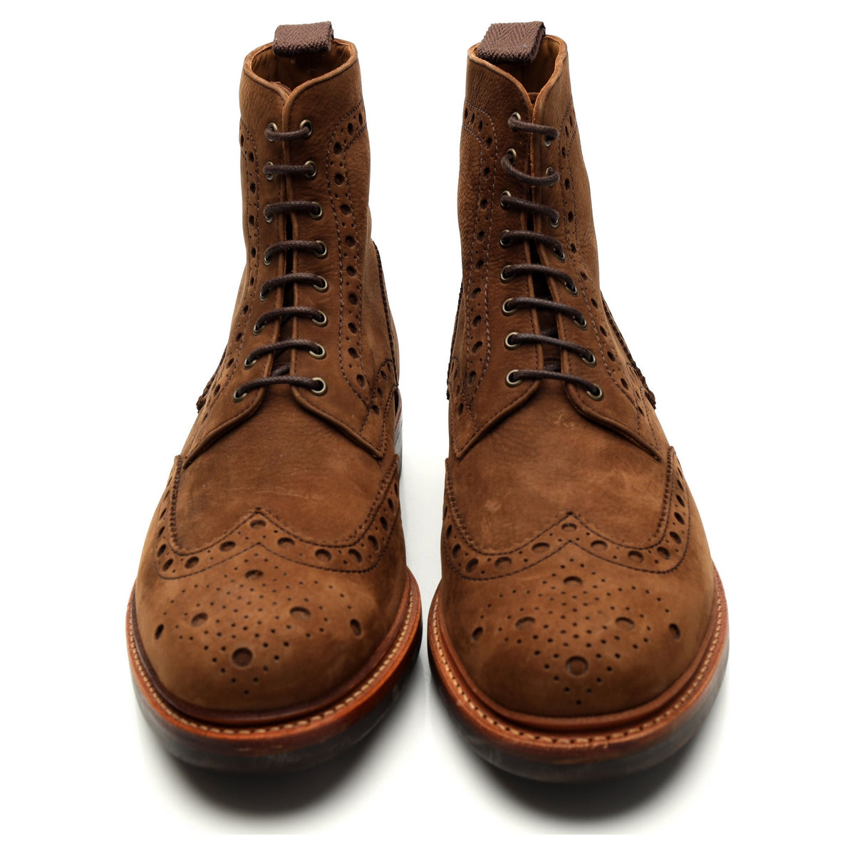 &#39;Fred&#39; Brown Nubuck Leather Brogue Boots UK 9 G