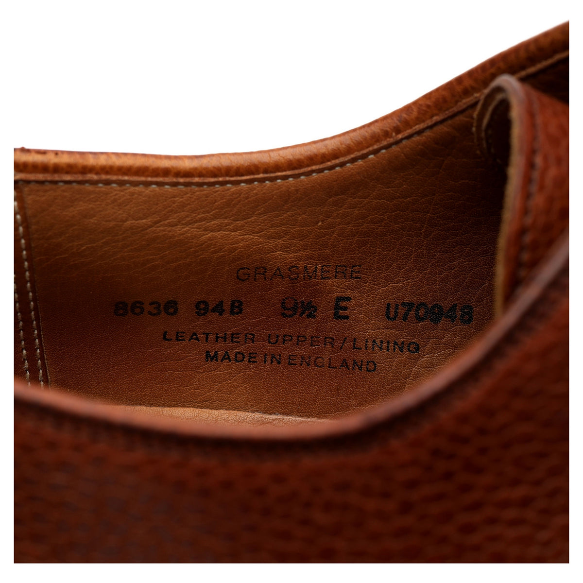 &#39;Grasmere&#39; Tan Brown Grain Leather Derby UK 9.5 E