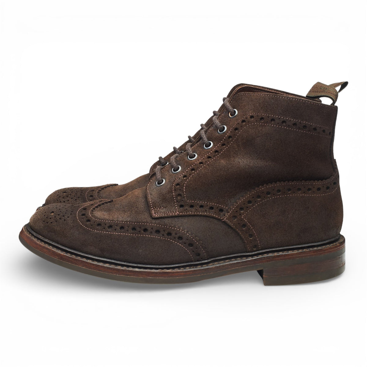 1880 'Bedale' Dark Brown Waxed Suede Brogue Boots UK 7.5 G