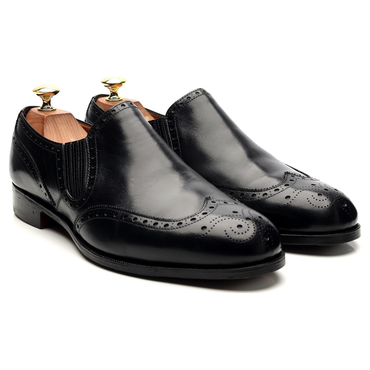 Black Leather Lazyman Loafers Brogue UK 8.5 E