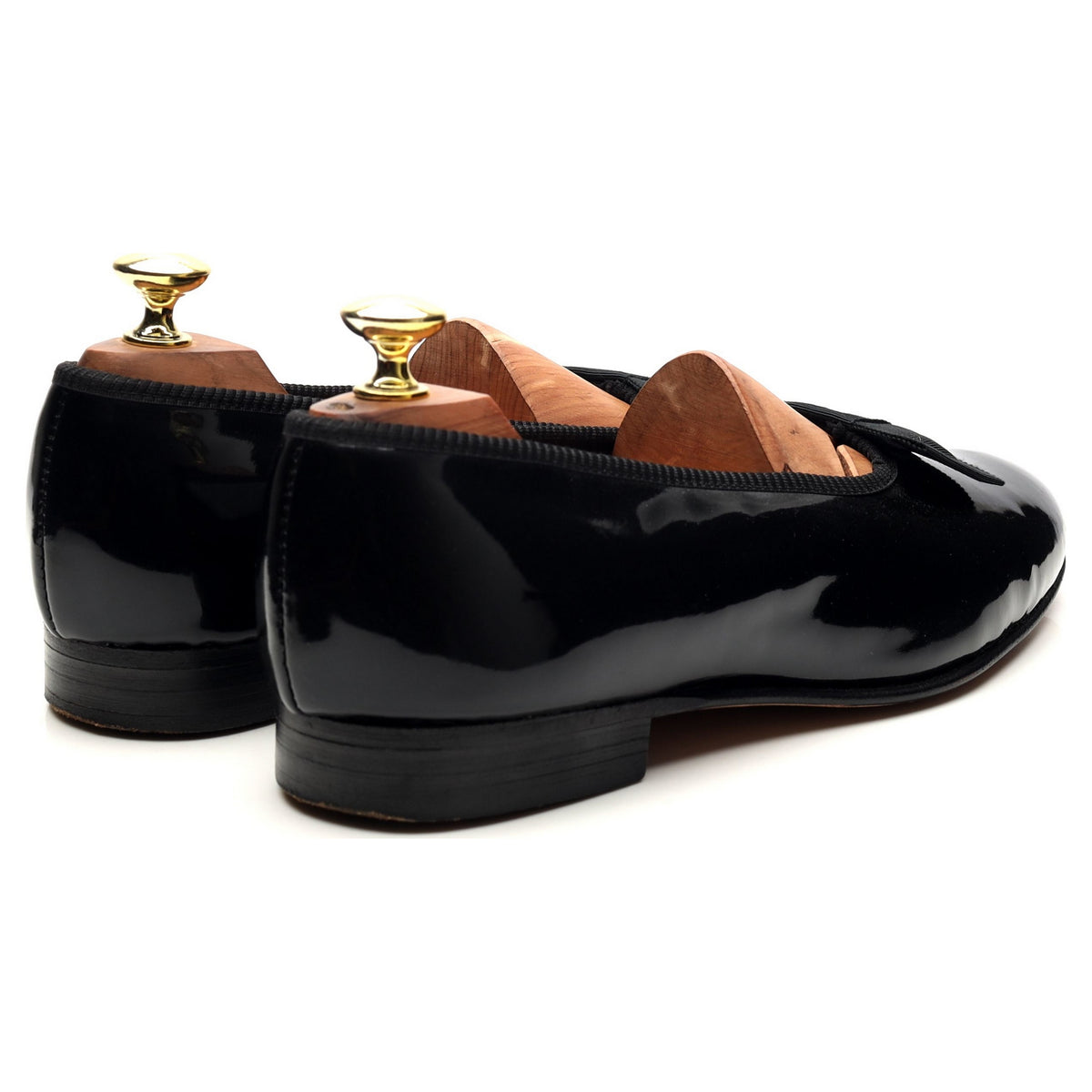 &#39;Bow&#39; Black Patent Leather Opera Pumps Slippers UK 7