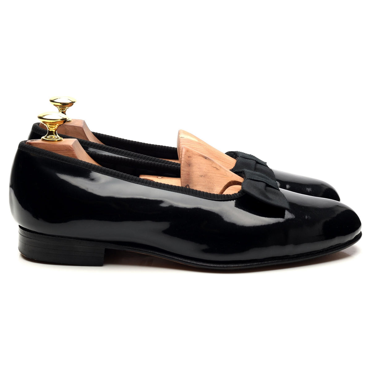 &#39;Bow&#39; Black Patent Leather Opera Pumps Slippers UK 7