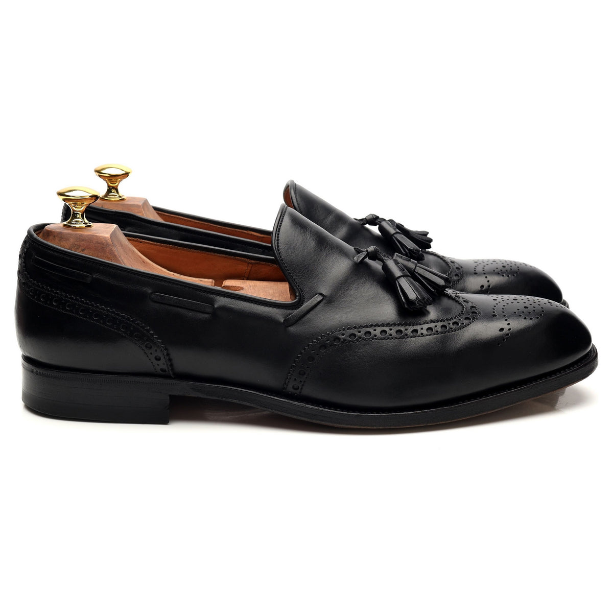 Black Leather Tassel Loafers UK 11 EE