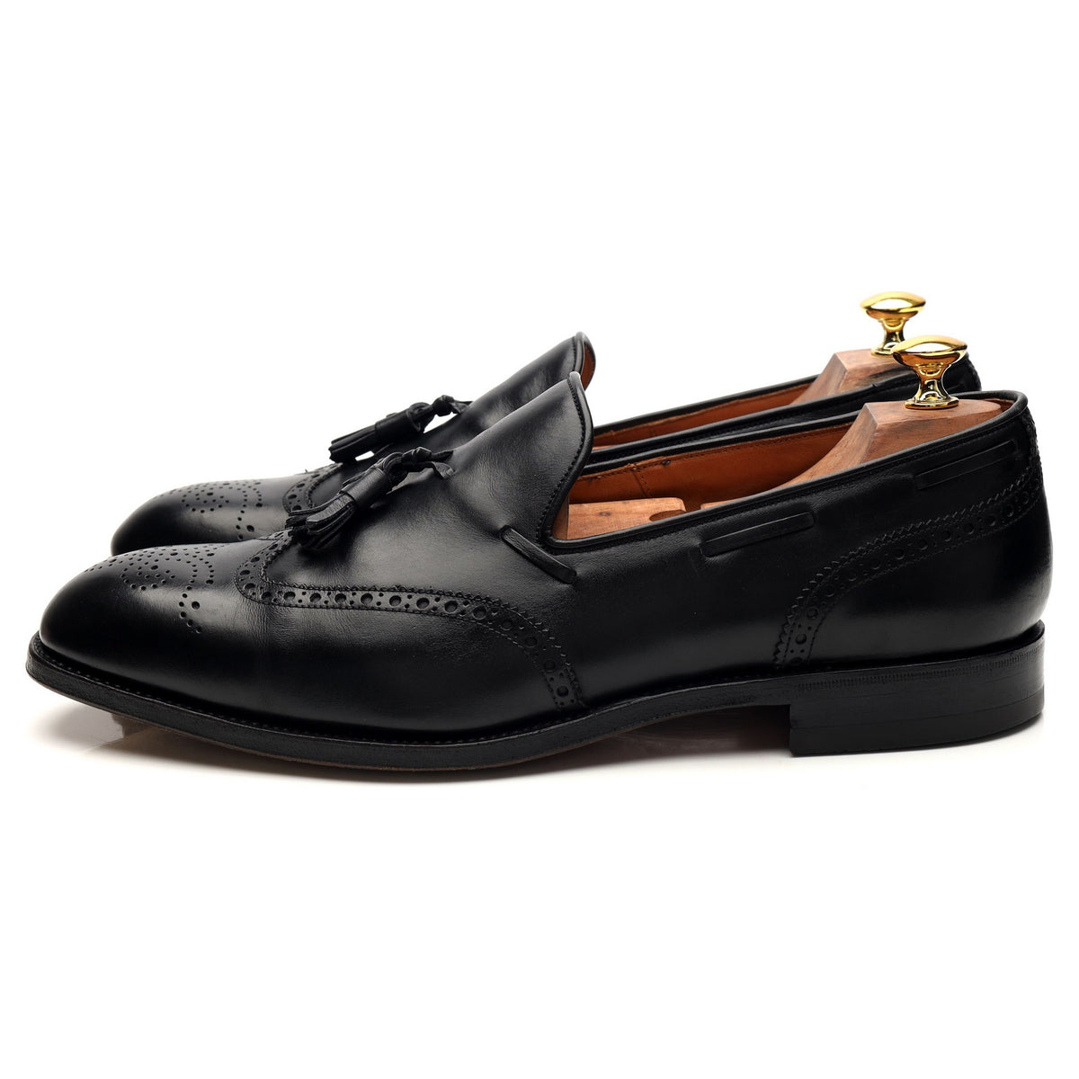 Black Leather Tassel Loafers UK 11 EE