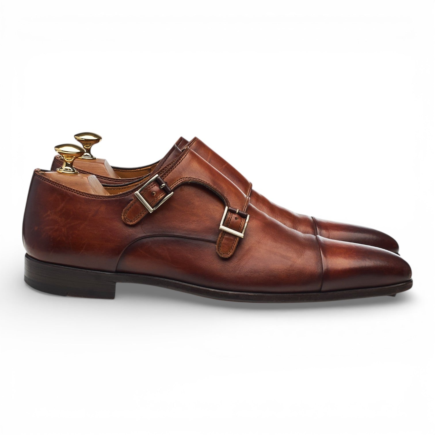 Magnanni Men\'s Tan Leather Double Monk Strap Shoes Magnanni Brown Leather Double Monk Strap Buckle Mens … - Gem main image 4