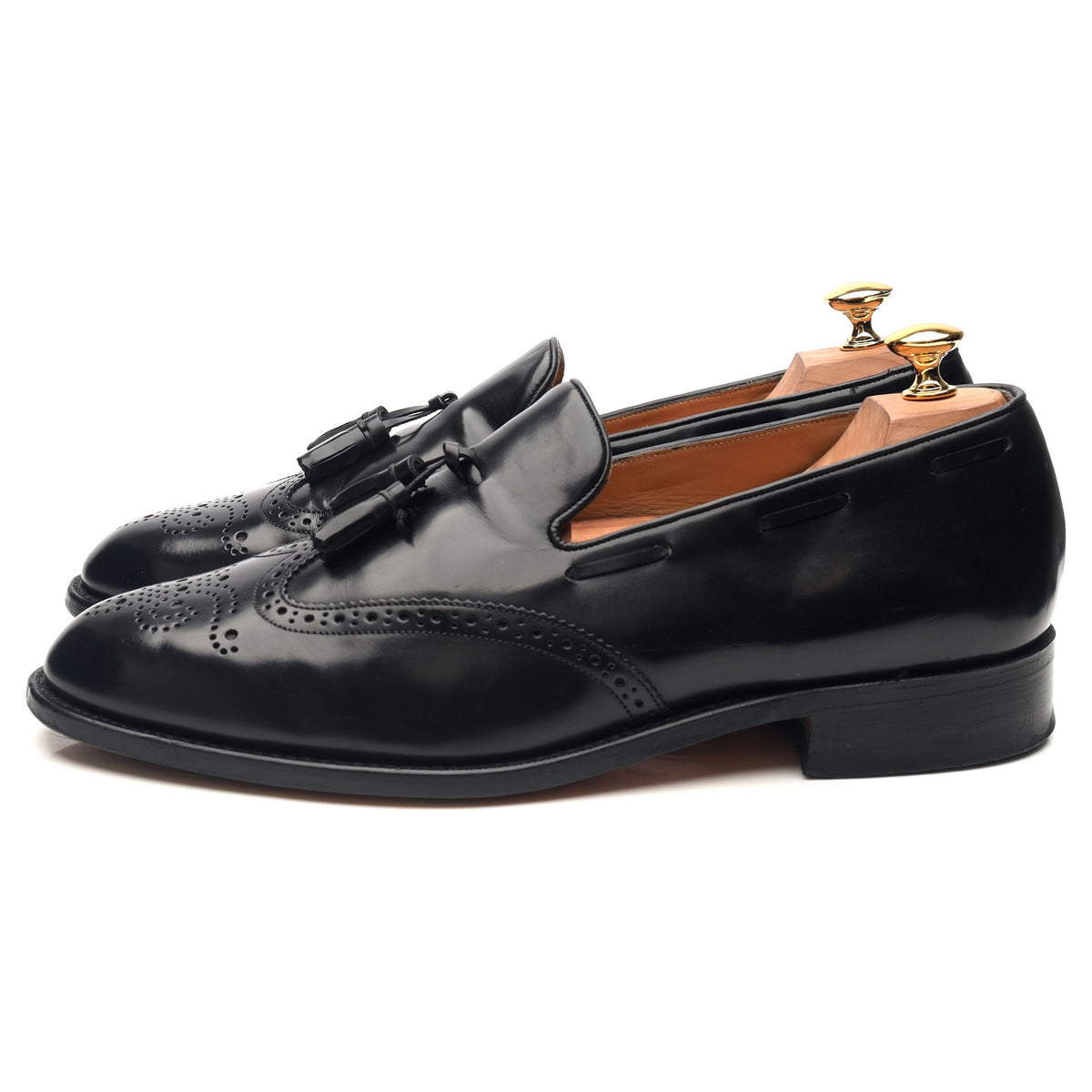 &#39;Clive&#39; Black Leather Wing Cap Tassel Loafers UK 10 F