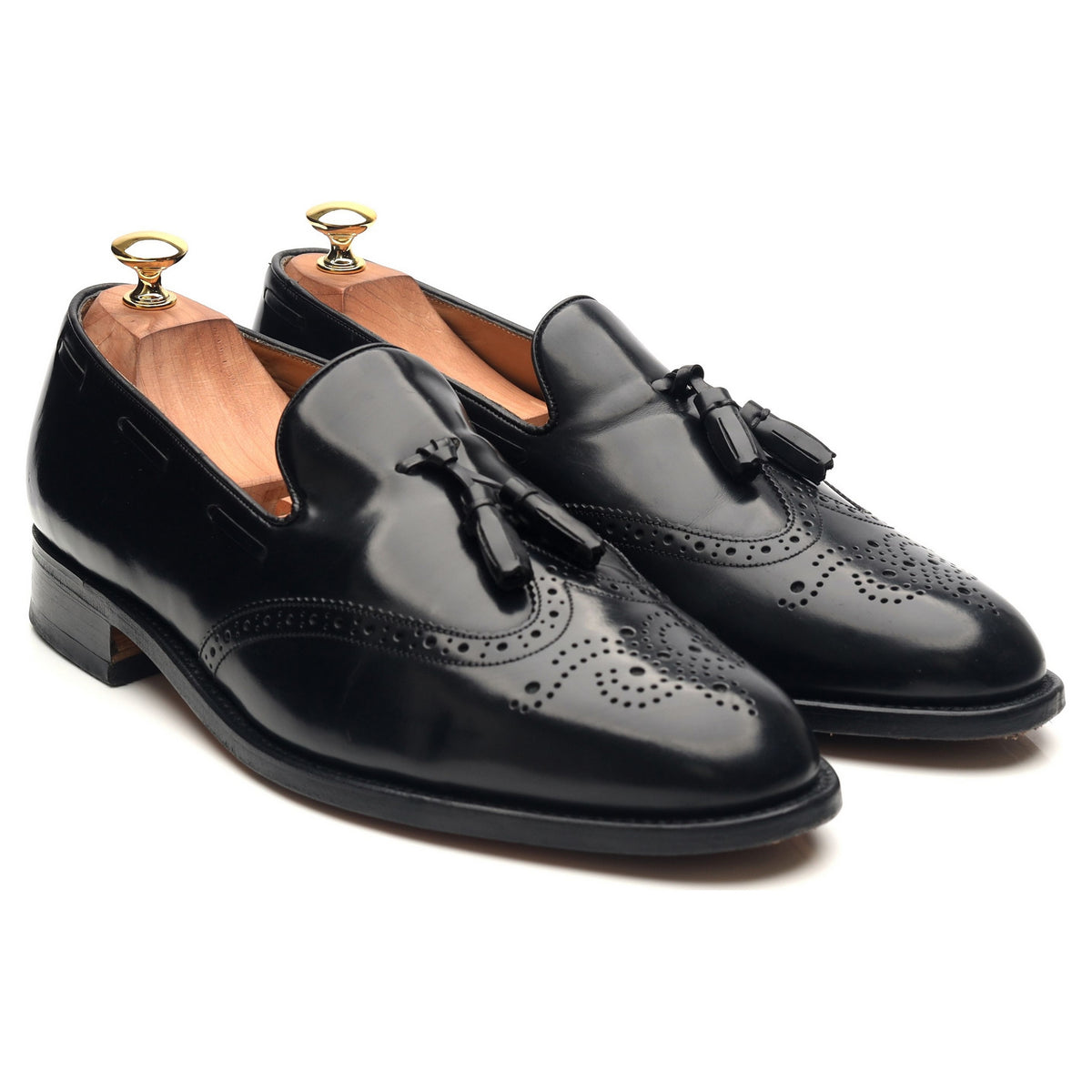 &#39;Clive&#39; Black Leather Wing Cap Tassel Loafers UK 10 F