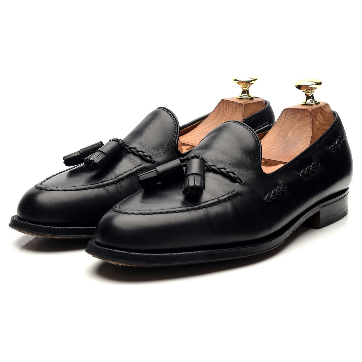 &#39;Millfield&#39; Black Leather Tassel Loafers UK 7 G