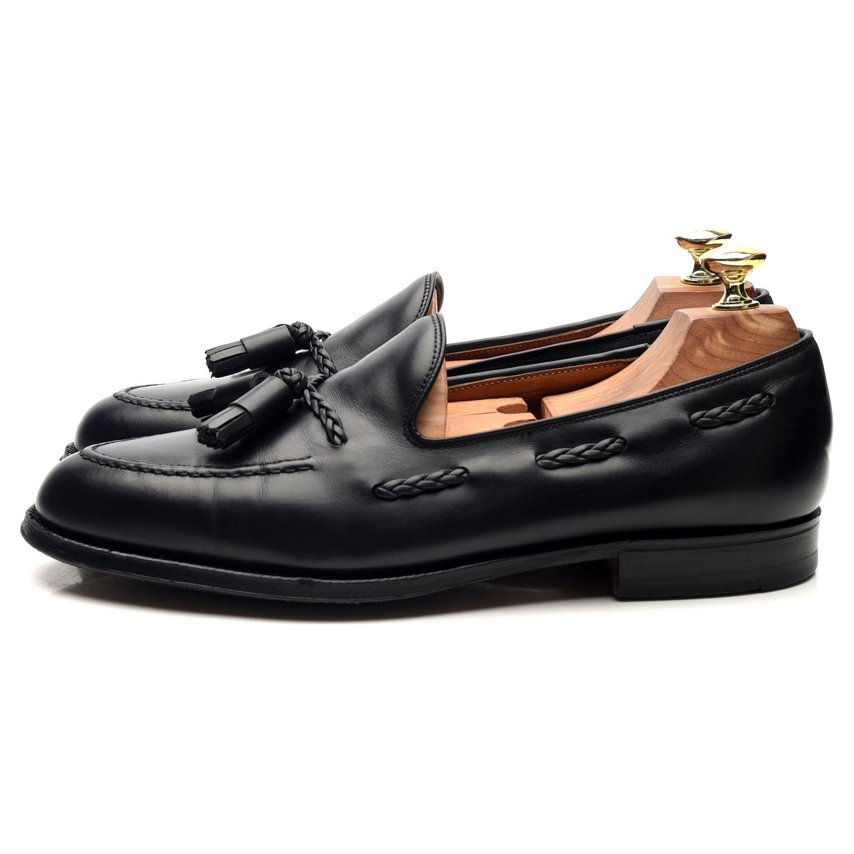 &#39;Millfield&#39; Black Leather Tassel Loafers UK 7 G