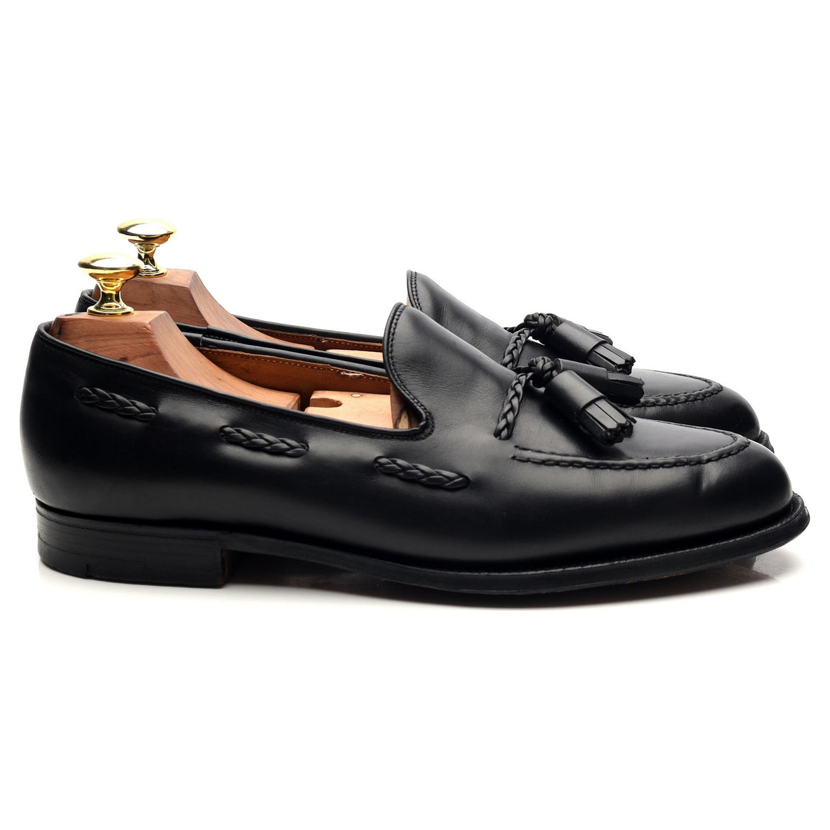 &#39;Millfield&#39; Black Leather Tassel Loafers UK 7 G