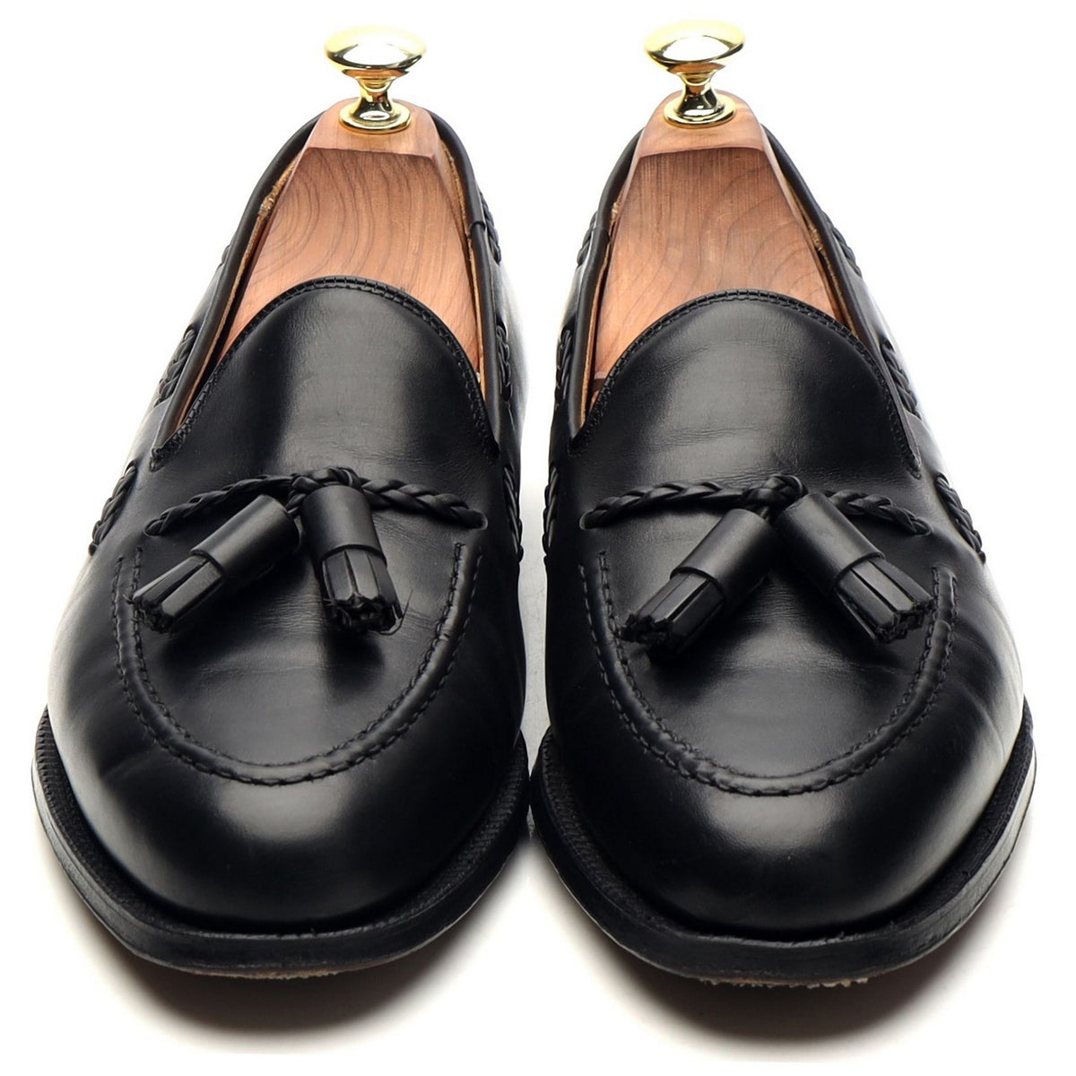 &#39;Millfield&#39; Black Leather Tassel Loafers UK 7 G