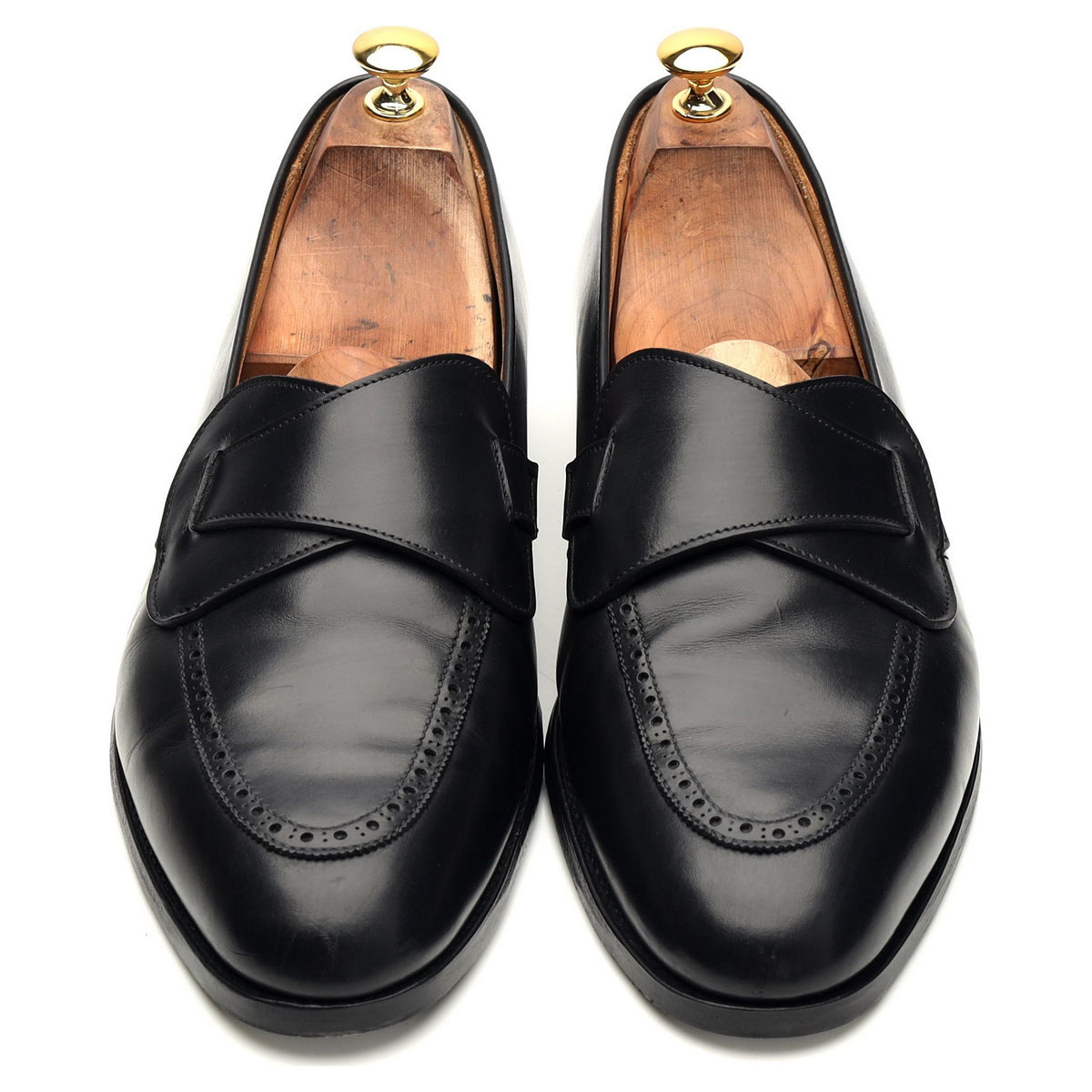 Gieves &amp; Hawkes Black Leather Butterfly Loafers UK 10.5 E