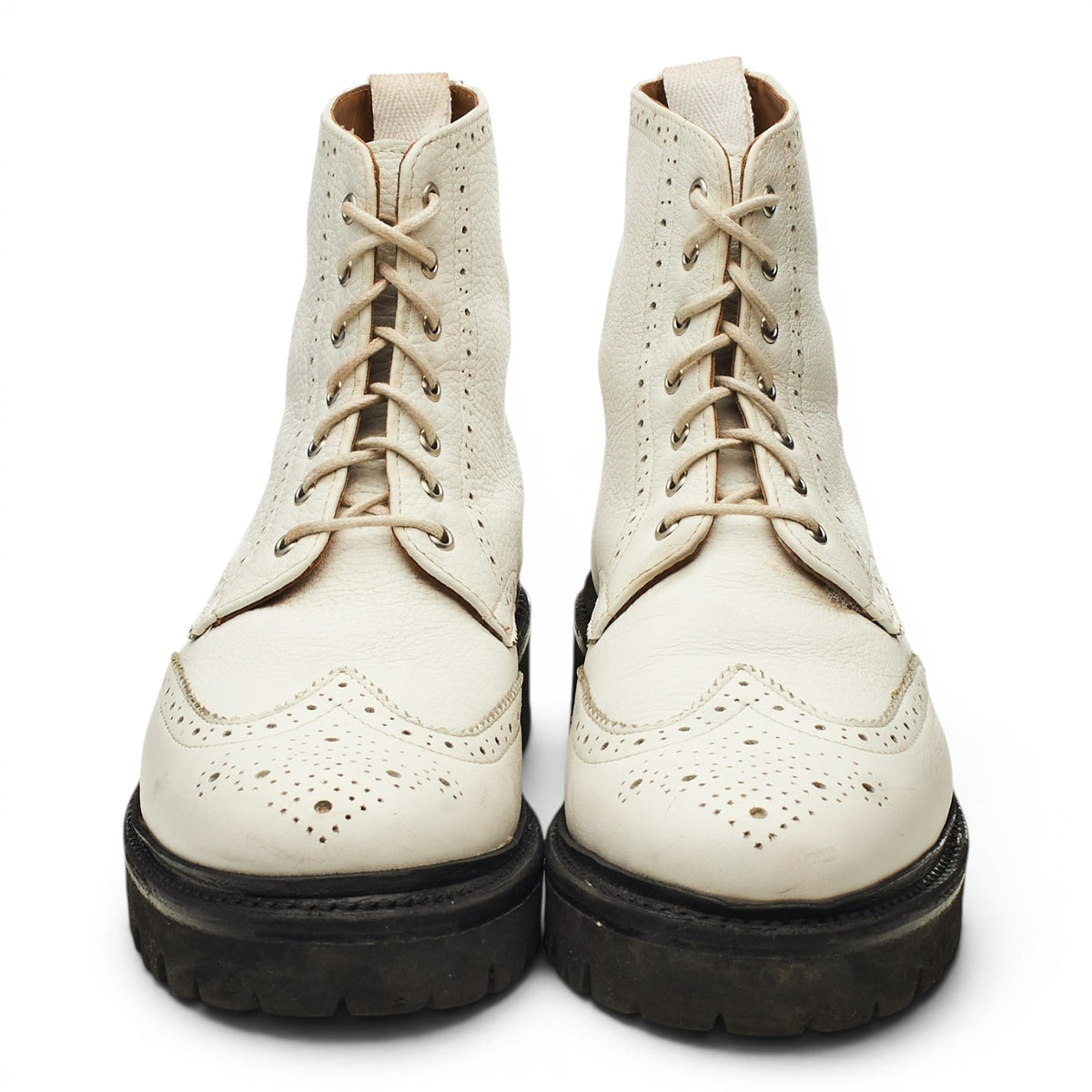 Women's White Leather Brogue Boots UK 5.5