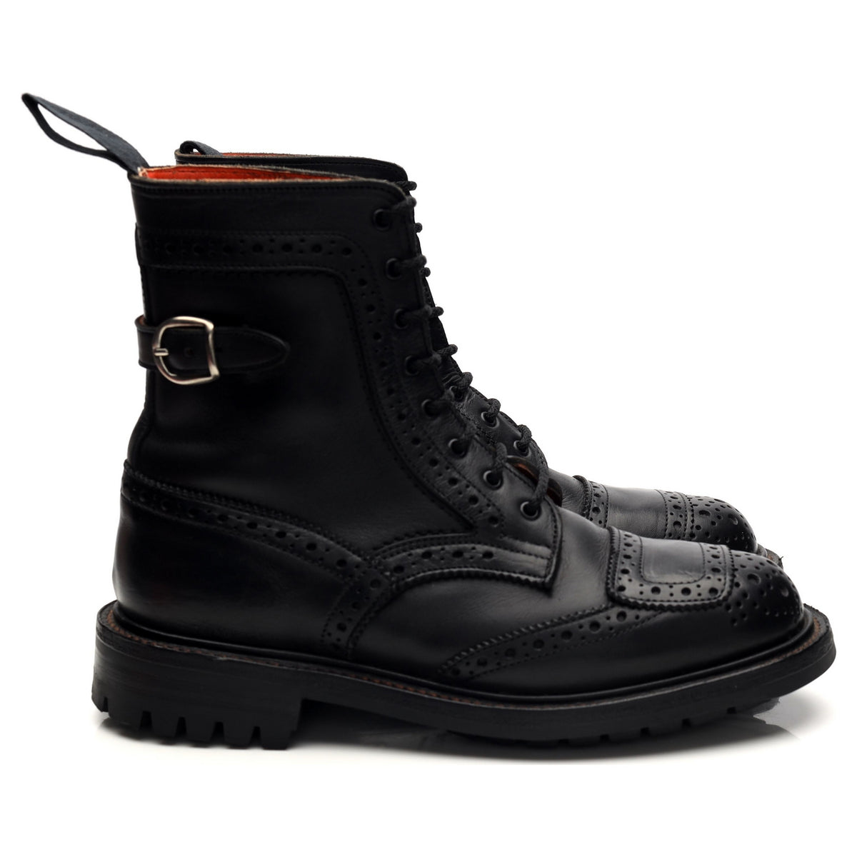 Women&#39;s &#39;Maria&#39; Black Leather Brogue Biker Boots UK 4.5