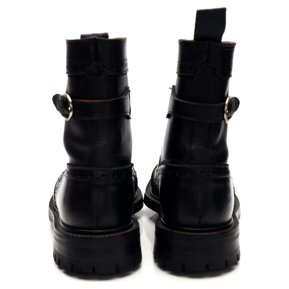 Women&#39;s &#39;Maria&#39; Black Leather Brogue Biker Boots UK 4.5
