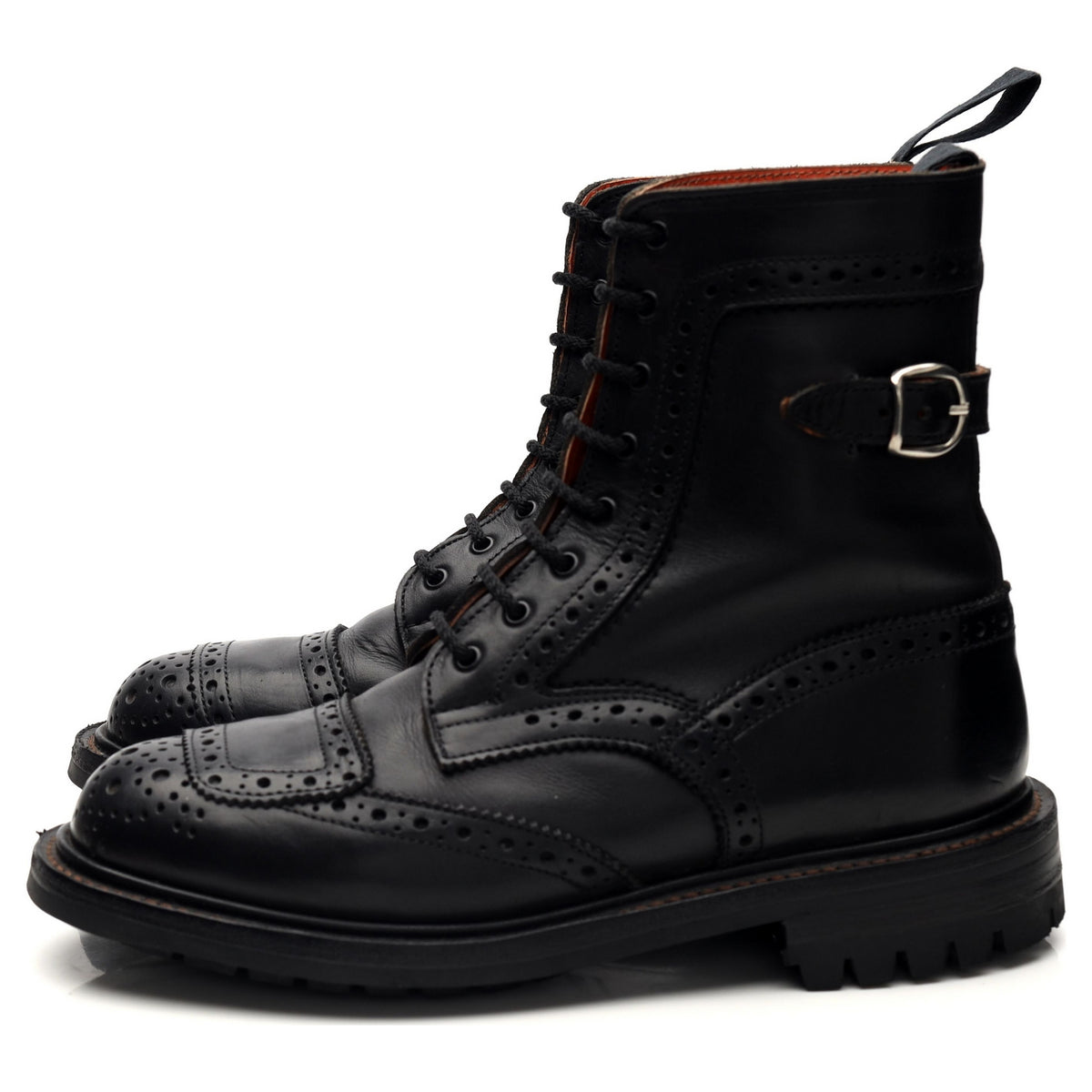 Women&#39;s &#39;Maria&#39; Black Leather Brogue Biker Boots UK 4.5