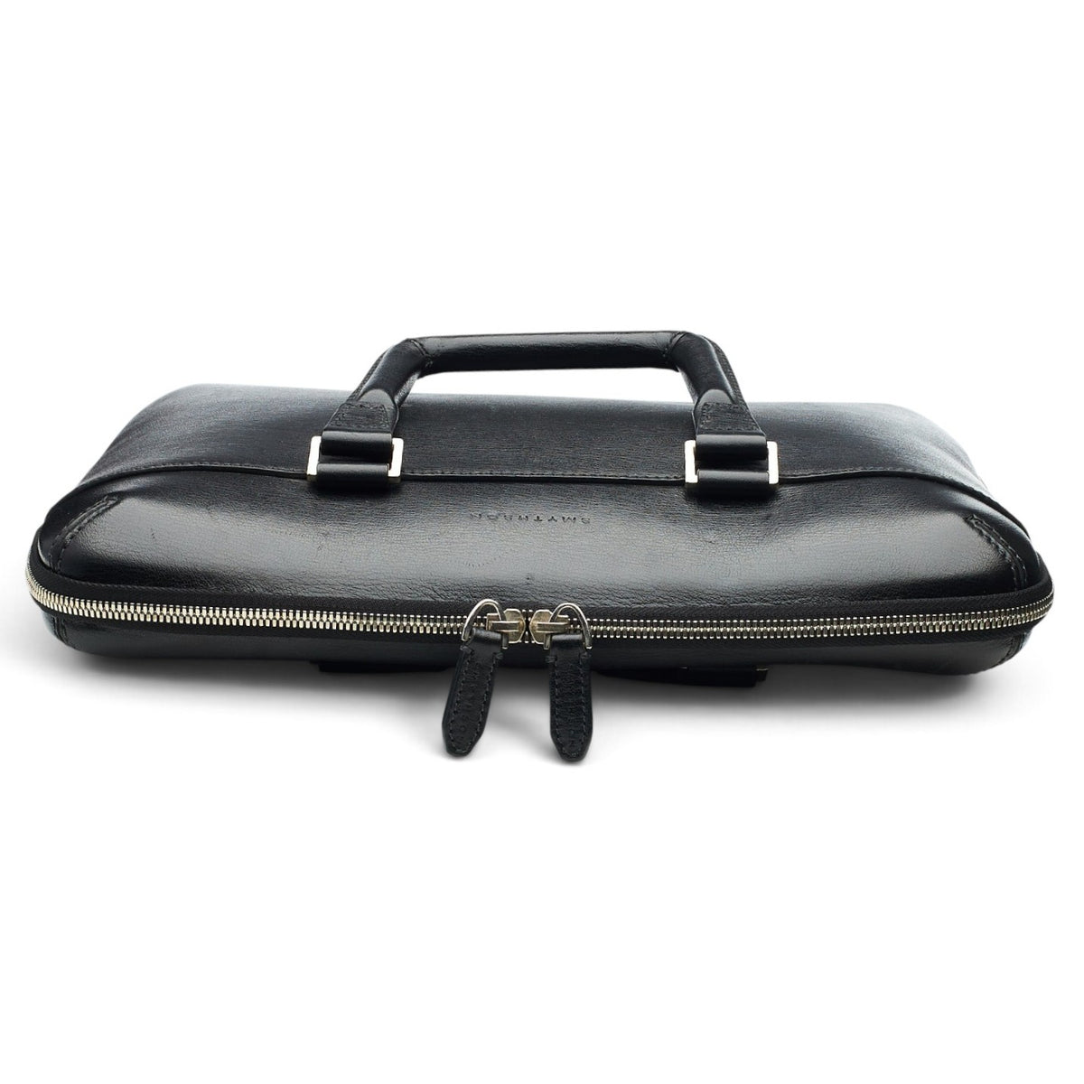 Black Leather Slim Briefcase / Laptop Bag